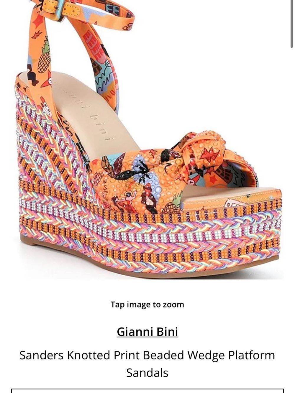 Gianni Bini Orange Multicolor Knotted Beaded Wedge Sandals